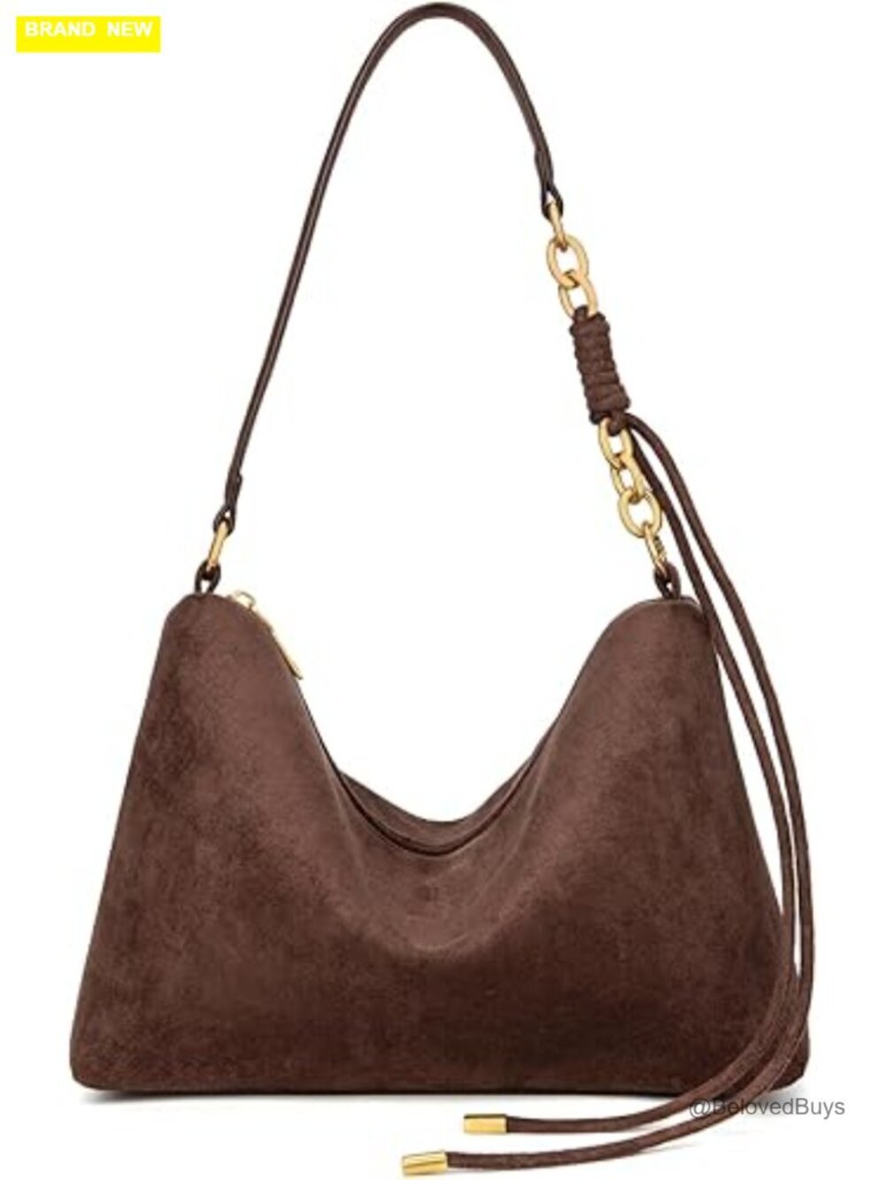 Faux Suede Leather Hobo Crossbody Bag with Adjustable Chain Strap